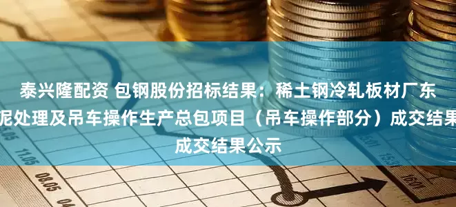 泰兴隆配资 包钢股份招标结果：稀土钢冷轧板材厂东区污泥处理及吊车操作生产总包项目（吊车操作部分）成交结果公示
