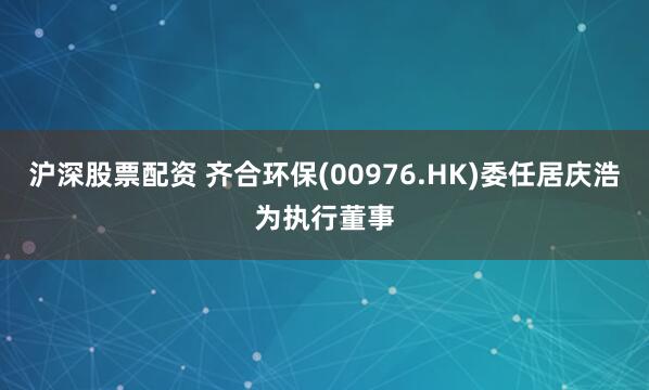 沪深股票配资 齐合环保(00976.HK)委任居庆浩为执行董事